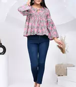 Grey & pink blossom print cotton top