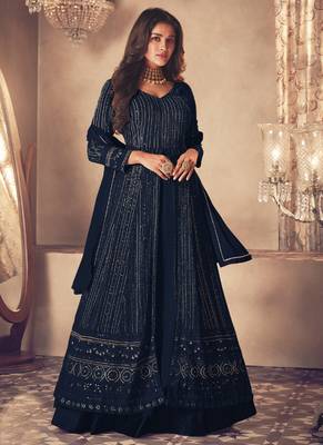 Navy blue georgette embroidery party wear salwar suit 1