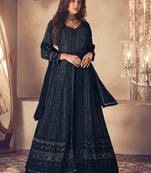 Navy blue georgette embroidery party wear salwar suit
