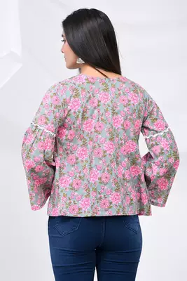 Grey & pink blossom print cotton top 3