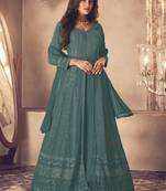 Teal green georgette embroidery party wear salwar suit