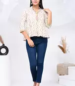 Beige & pink zig-zag print cotton top