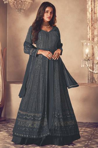 Dark teal georgette embroidery party wear salwar suit