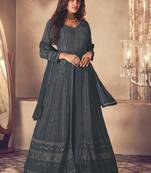 Dark teal georgette embroidery party wear salwar suit