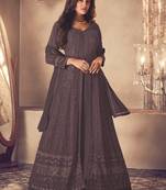 Brown georgette embroidery party wear salwar suit