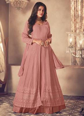 Light peach georgette embroidery party wear salwar suit 1
