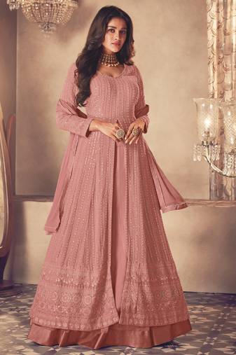 Light peach georgette embroidery party wear salwar suit