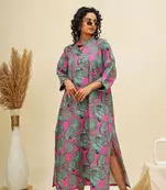 Green pink kaftan style shirt dress