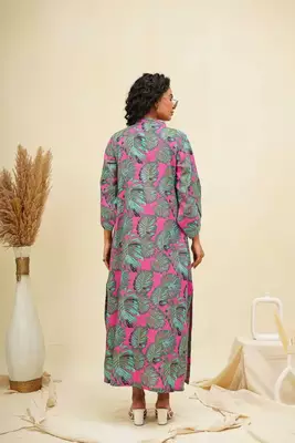 Green pink kaftan style shirt dress 3
