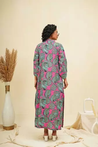 Green pink kaftan style shirt dress