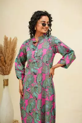 Green pink kaftan style shirt dress 4