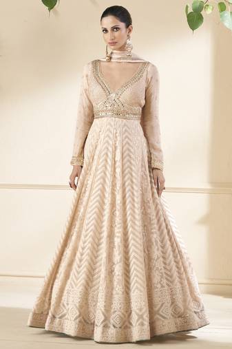 Light peach georgette embroidery party wear salwar suit