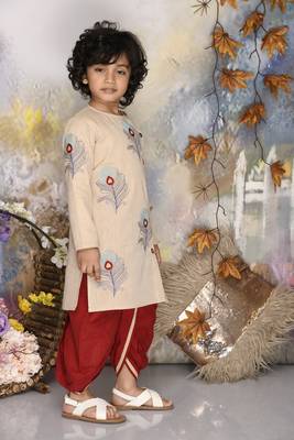 Beigh mor embroidered kurta with maroon dhoti set boys 1