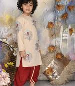 Beigh mor embroidered kurta with maroon dhoti set boys