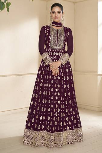 Wine georgette embroidery party wear salwar suit