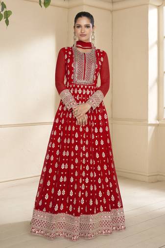 Red georgette embroidery party wear salwar suit