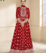 Red georgette embroidery party wear salwar suit