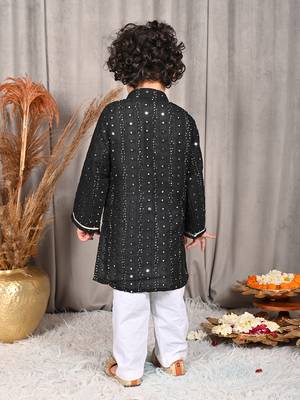 Black faux mirror work kurta paired with pants boys 2
