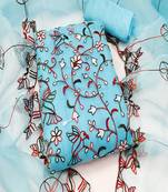 Blue colour with embroidered work oranganza semi stitched dress with unstitched bottom