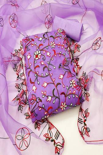 Lavender colour with embroidered work oranganza semi stitched dress with unstitched bottom