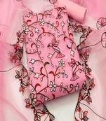 Pink colour with embroidered work oranganza semi stitched dress with unstitched bottom