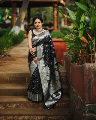 Black Color Woven Banarasi Soft silk Women'S Saree 1