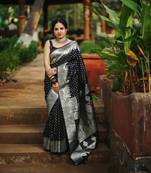 Black Color Woven Banarasi Soft silk Women'S Saree