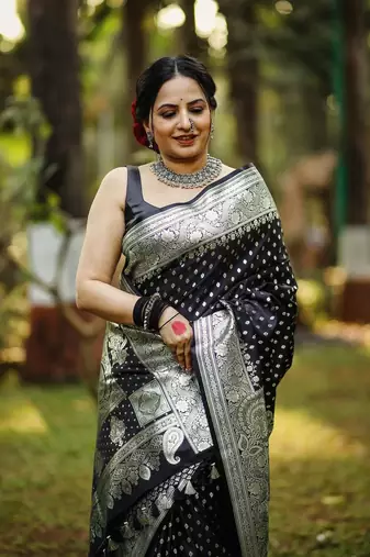Black Color Woven Banarasi Soft silk Women'S Saree
