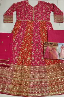 Pink real georgette floor length semi stitched wedding gown 4