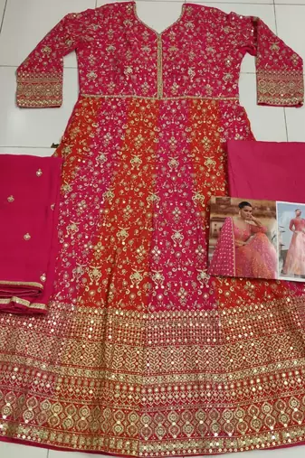 Pink real georgette floor length semi stitched wedding gown