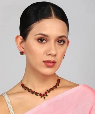 Natural Pearls N colourful Flower Necklace Set 6
