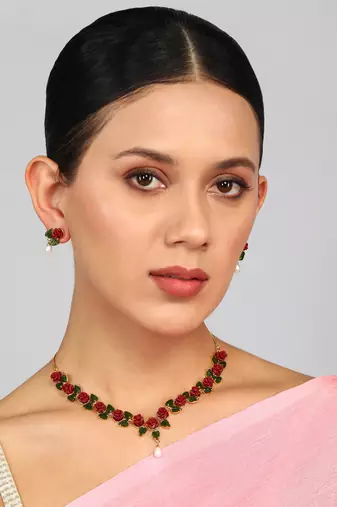 Natural Pearls N colourful Flower Necklace Set