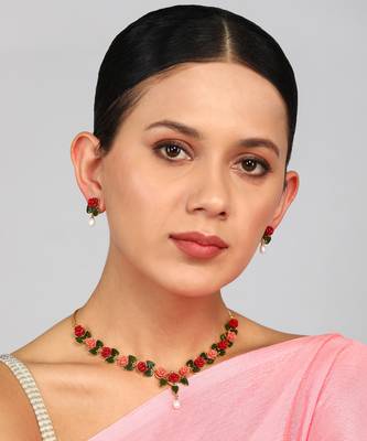 Multicolor Flolar and White Pearl Alloy Necklace Set 6