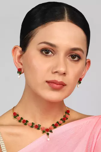 Multicolor Flolar and White Pearl Alloy Necklace Set