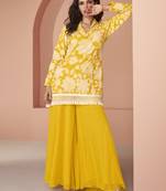 Yellow georgette embroidery party wear salwar suit