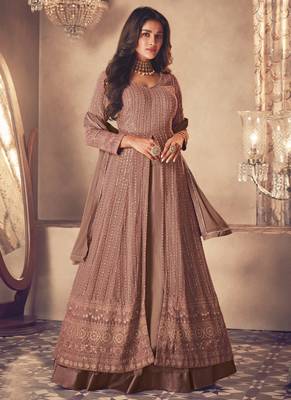 Beige georgette embroidery party wear salwar suit 1
