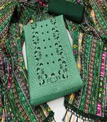 Green colour with embroidered work chanderi cotton semi stitched dress with unstitched bottom