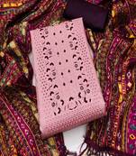 Peach colour with embroidered work chanderi cotton semi stitched dress with unstitched bottom