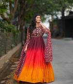 Georgette hand Embroidery full flared gown with dupatta sets