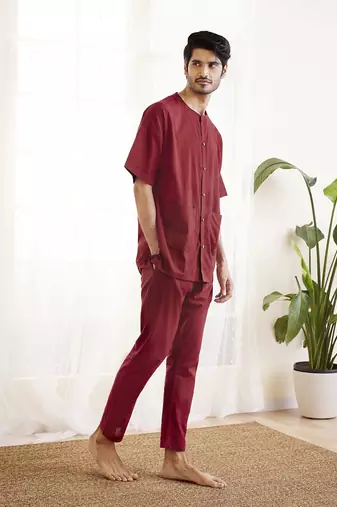 Maroon Cotton Kurta Pyjama Set