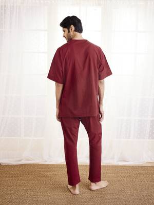 Maroon Cotton Kurta Pyjama Set 3