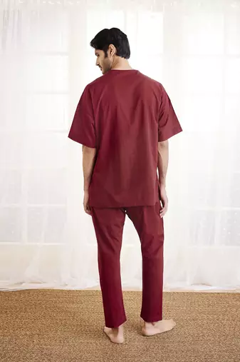 Maroon Cotton Kurta Pyjama Set