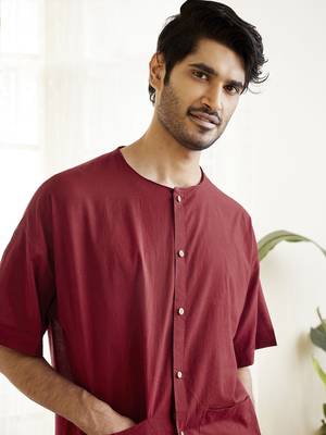 Maroon Cotton Kurta Pyjama Set 4