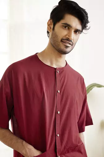 Maroon Cotton Kurta Pyjama Set