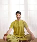 Olive Green And Green Cotton Kurta And Dhoti Set