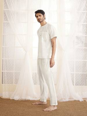 White Cotton Kurta Pyjama Set 2