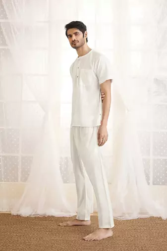White Cotton Kurta Pyjama Set