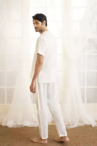 White Cotton Kurta Pyjama Set