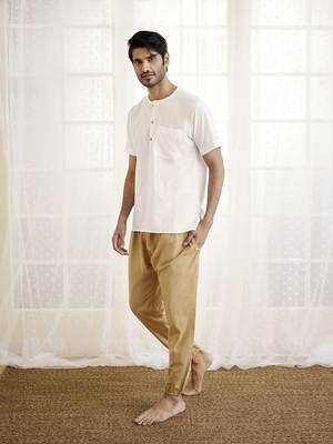 White And Beige Cotton Kurta Pyjama Set 2