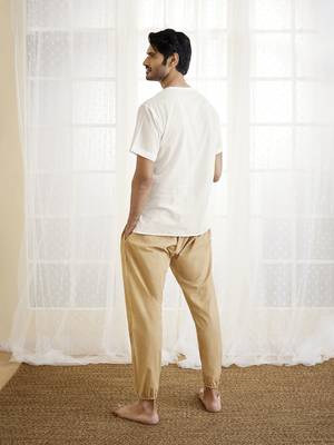 White And Beige Cotton Kurta Pyjama Set 3